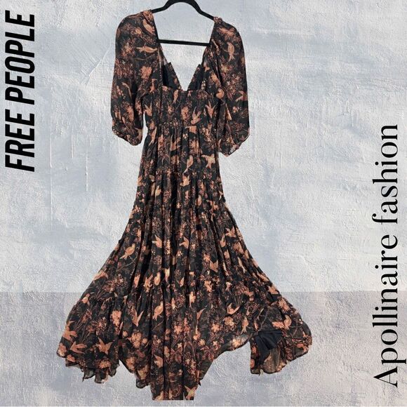 FREE PEOPLE YOU’RE A JEWEL MAXI DRESS BLACK COMBO NEW XS - Picture 4 of 5